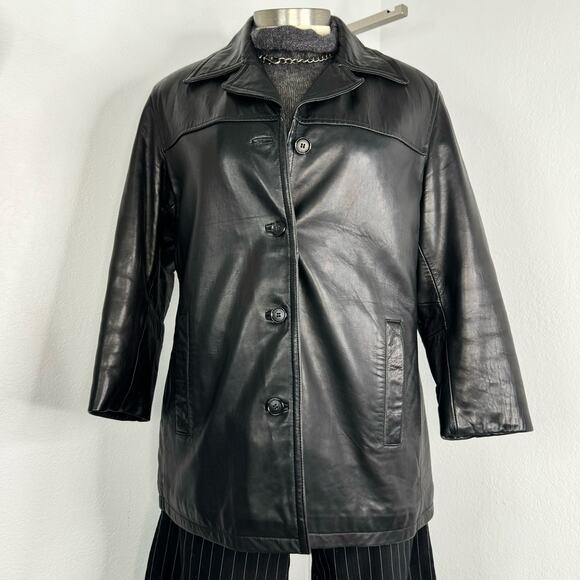 Vintage Leather Button Blazer Jacket Black Whet Blu Size XL - Picture 3 of 8